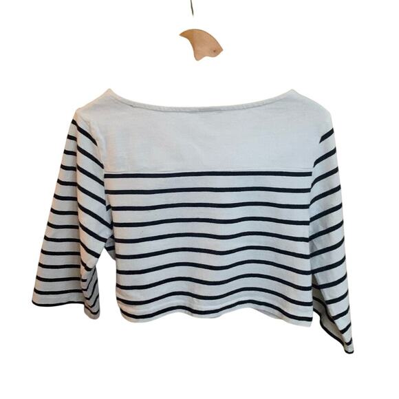 H&M Blue White Striped Crop Wide Sleeve Knit Top Size S Nautical Preppy Beachy - Picture 7 of 9